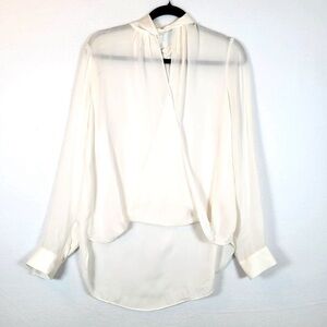 L'Agence Women's Kendra Faux Wrap Knot Silk Blouse Top Size Large White Career